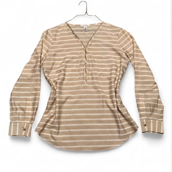Calvin Klein Tops - Calvin Klein Beige Striped Blouse